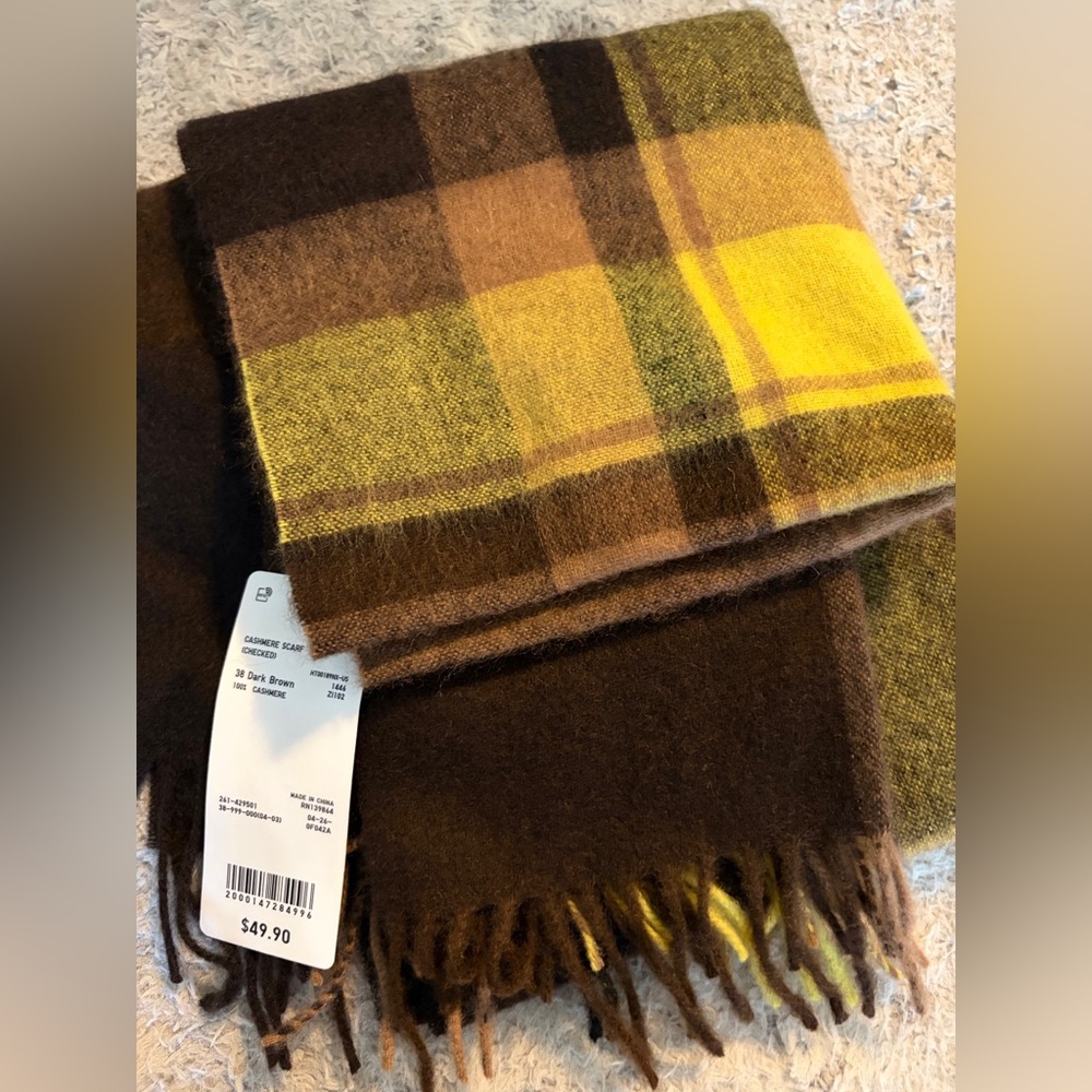 Uniqlo Dark Brown Checked Cashmere Scarf